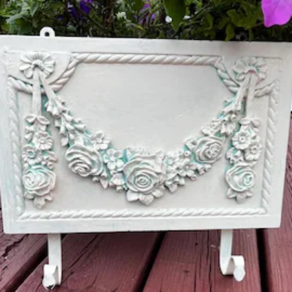 vintage-style decorative white rose wall hook panel with sculpted floral designs